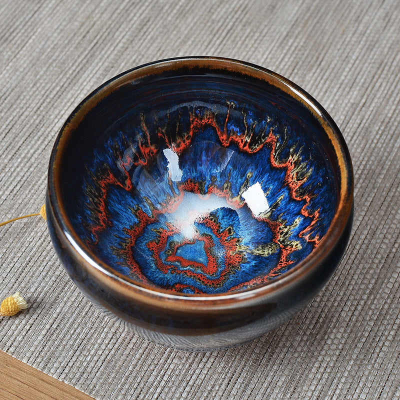 Master work-Ocean golden red blue dragon TeaCup-IM143