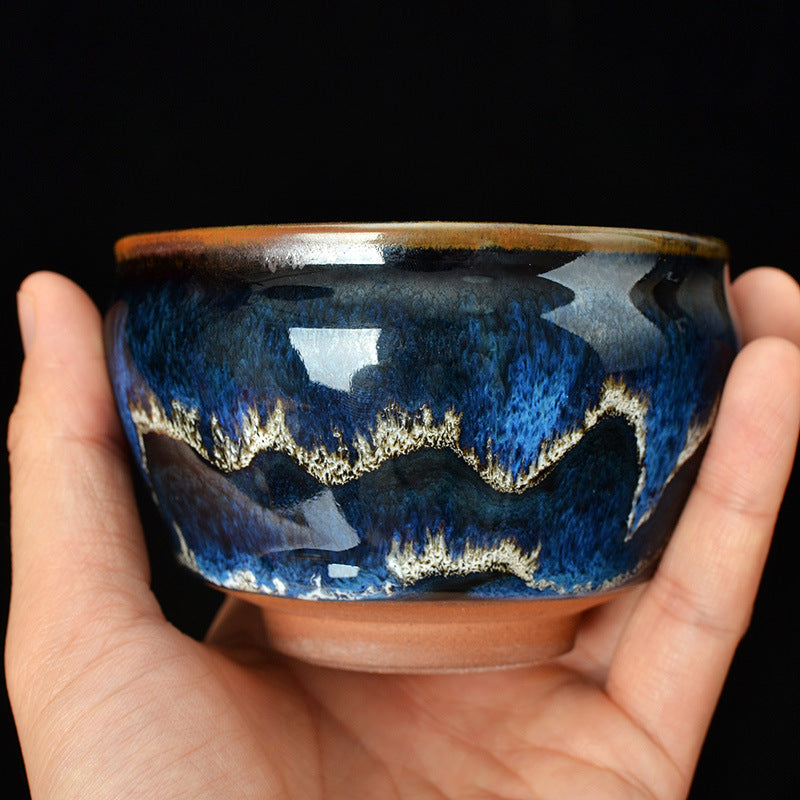 Master work-Ocean golden red blue dragon TeaCup-IM143