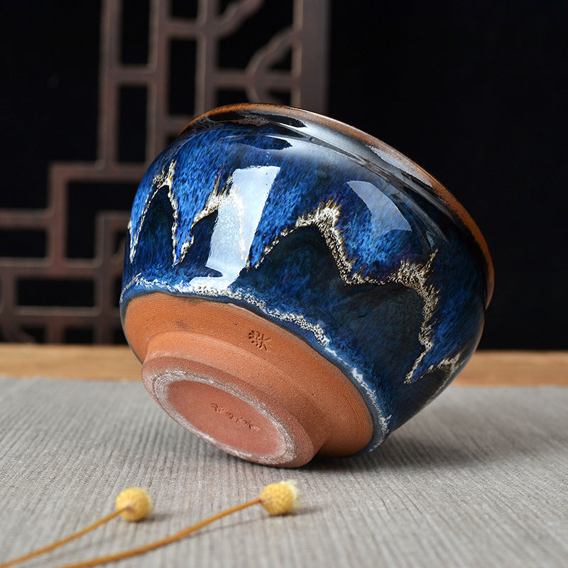 Master work-Ocean golden red blue dragon TeaCup-IM143