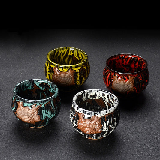 Four mythical beast dragon tea cup jianzhan set-IM219