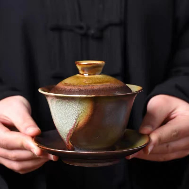 Wood fire gaiwan Covered Bowl Tea Filter Teacup-IM317