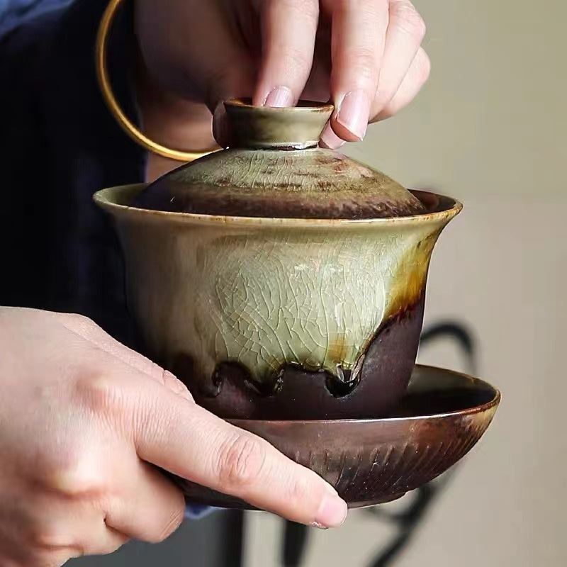 Wood fire gaiwan Covered Bowl Tea Filter Teacup-IM317