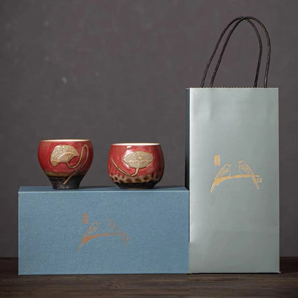 Lotus leaf and lotus  tea cup set for gift-IM409