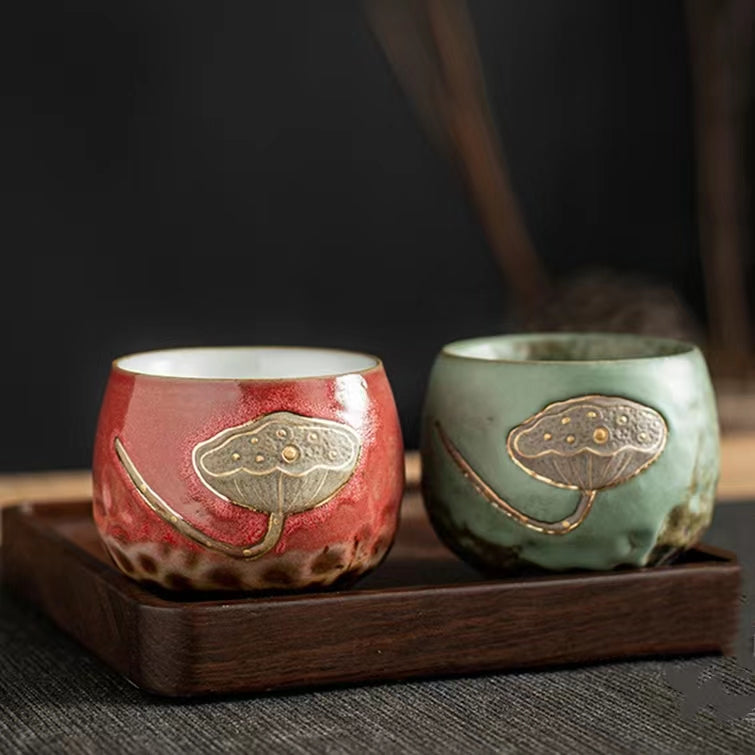 Lotus leaf and lotus  tea cup set for gift-IM409