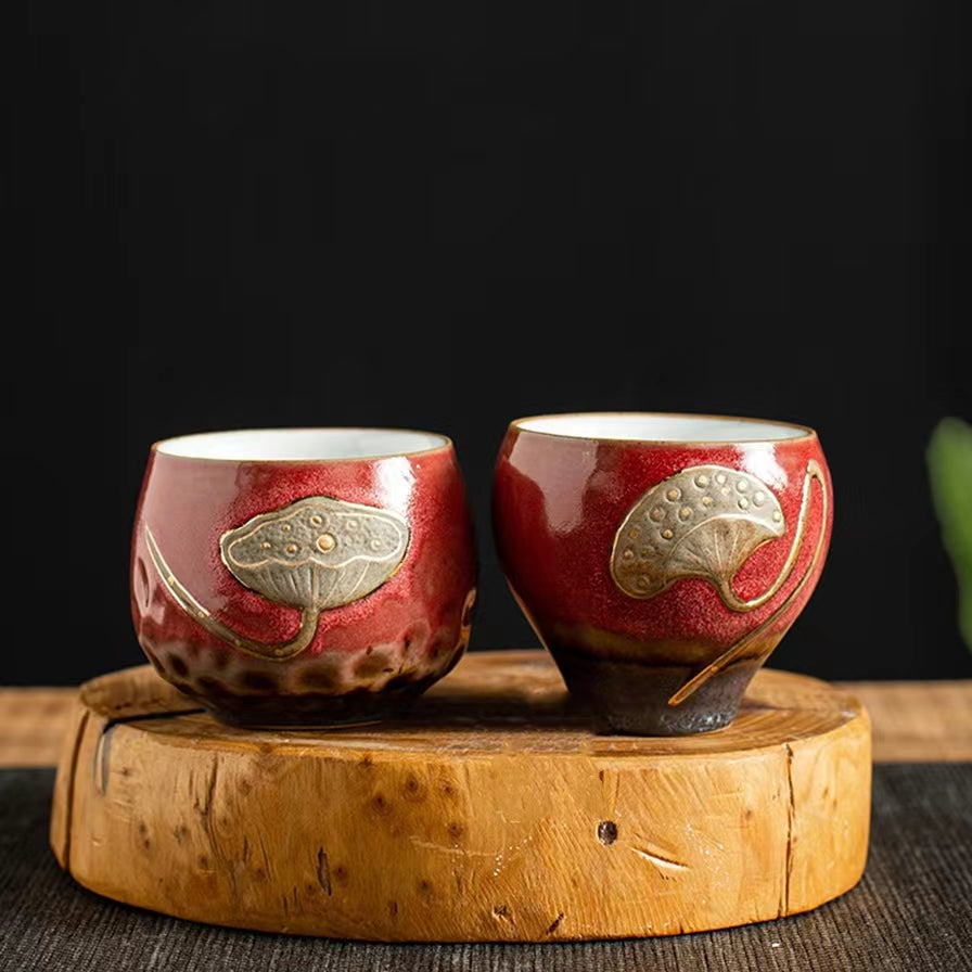 Lotus leaf and lotus  tea cup set for gift-IM409