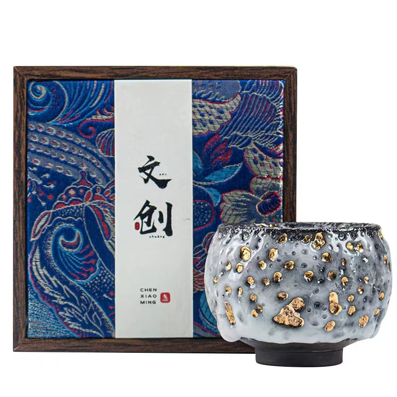 Master work ShinoYaki  Golden White moon and pink Teacup-IM117