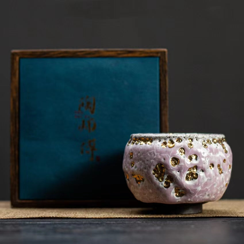 Master work ShinoYaki  Golden White moon and pink Teacup-IM117