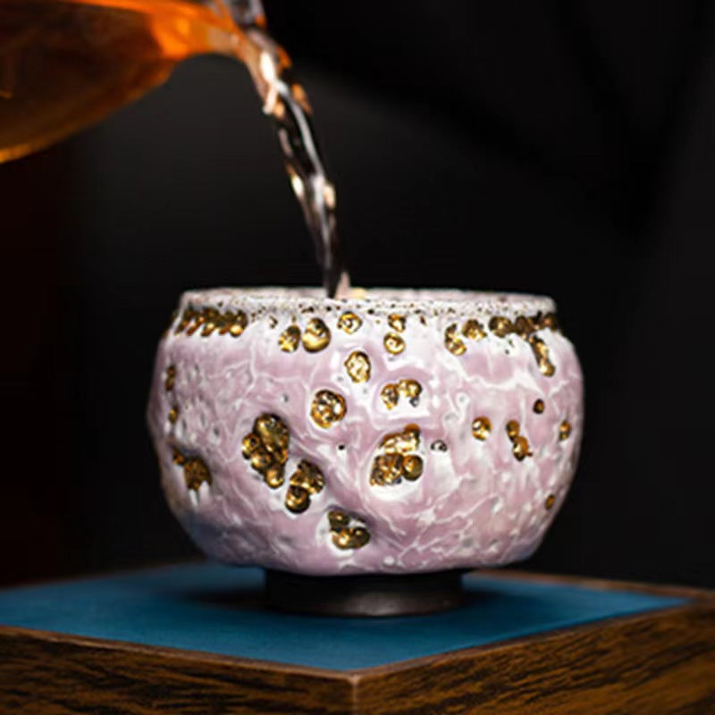 Master work ShinoYaki  Golden White moon and pink Teacup-IM117