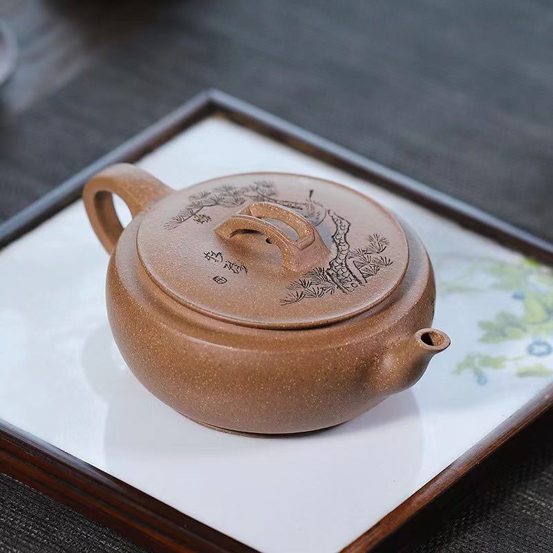 Yixing purple clay teapot with craved art-PCT004