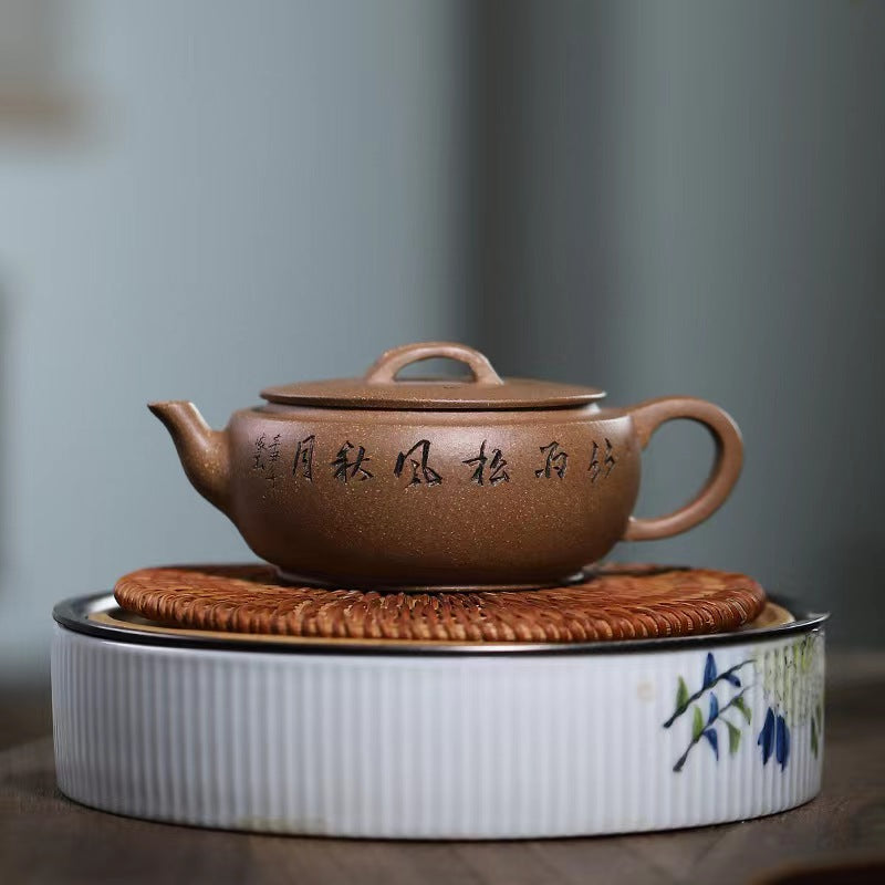 Yixing purple clay teapot with craved art-PCT004