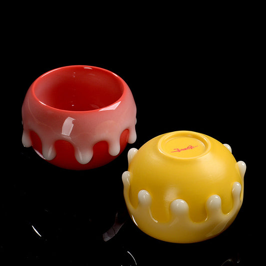 Tear drop tea cup set red and yellow-IM407