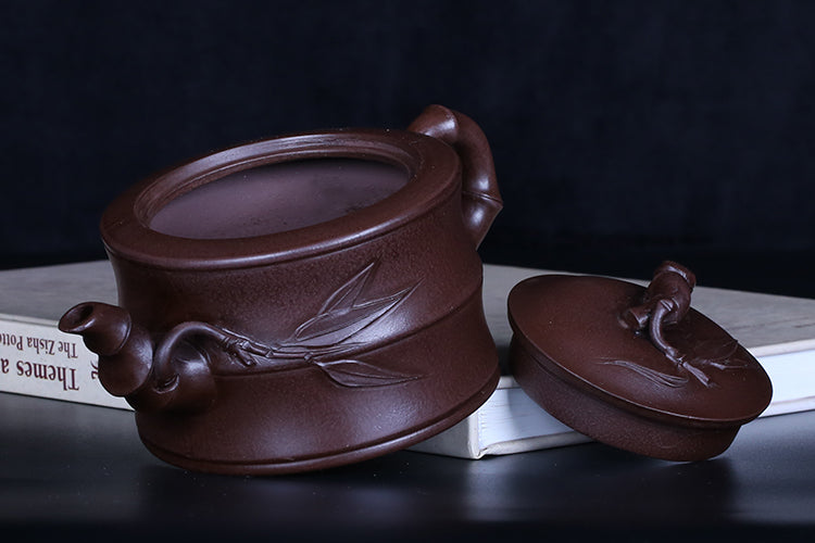 Master work purple clay bamboo style teapot 330ml-PCT013