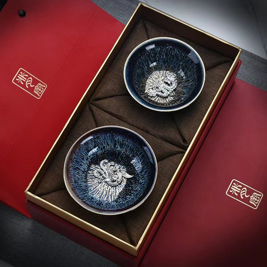 Gold wire Tianmu jianzhan yaobian dragon phoenix teacup set-IM413