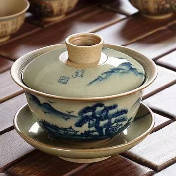 hand-painted  Master Wu three piece gai wan Kung Fu tea cup -IM293