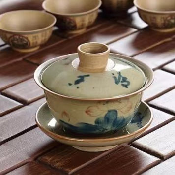 hand-painted  Master Wu three piece gai wan Kung Fu tea cup -IM293