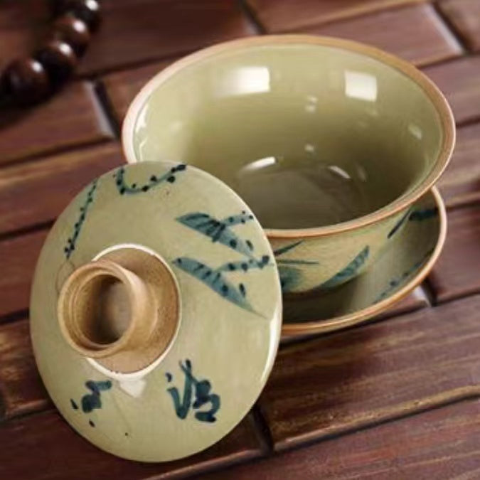 hand-painted  Master Wu three piece gai wan Kung Fu tea cup -IM293