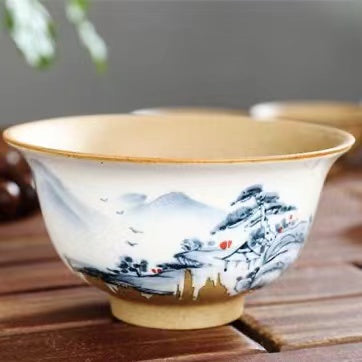 hand-painted  Master Wu three piece gai wan Kung Fu tea cup -IM293