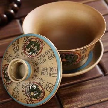 hand-painted  Master Wu three piece gai wan Kung Fu tea cup -IM293