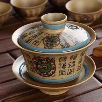 hand-painted Master Wu three piece gai wan Kung Fu tea cup-IM294