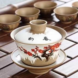 hand-painted Master Wu three piece gai wan Kung Fu tea cup-IM294