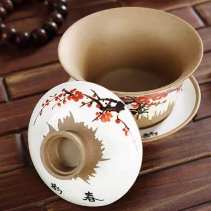 hand-painted Master Wu three piece gai wan Kung Fu tea cup-IM294