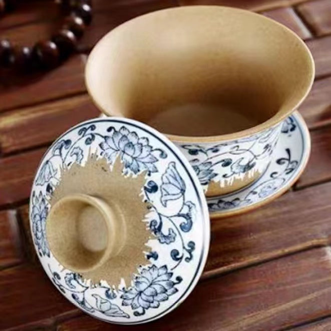 hand-painted Master Wu three piece gai wan Kung Fu tea cup-IM294