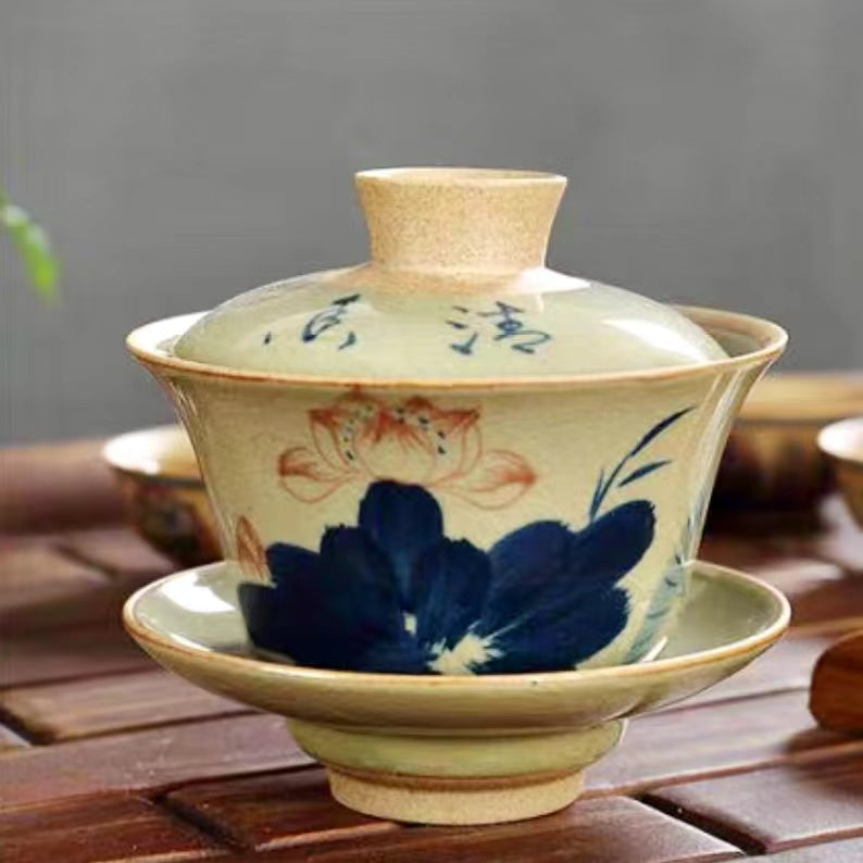 hand-painted Master Wu three piece gai wan Kung Fu tea cup-IM294