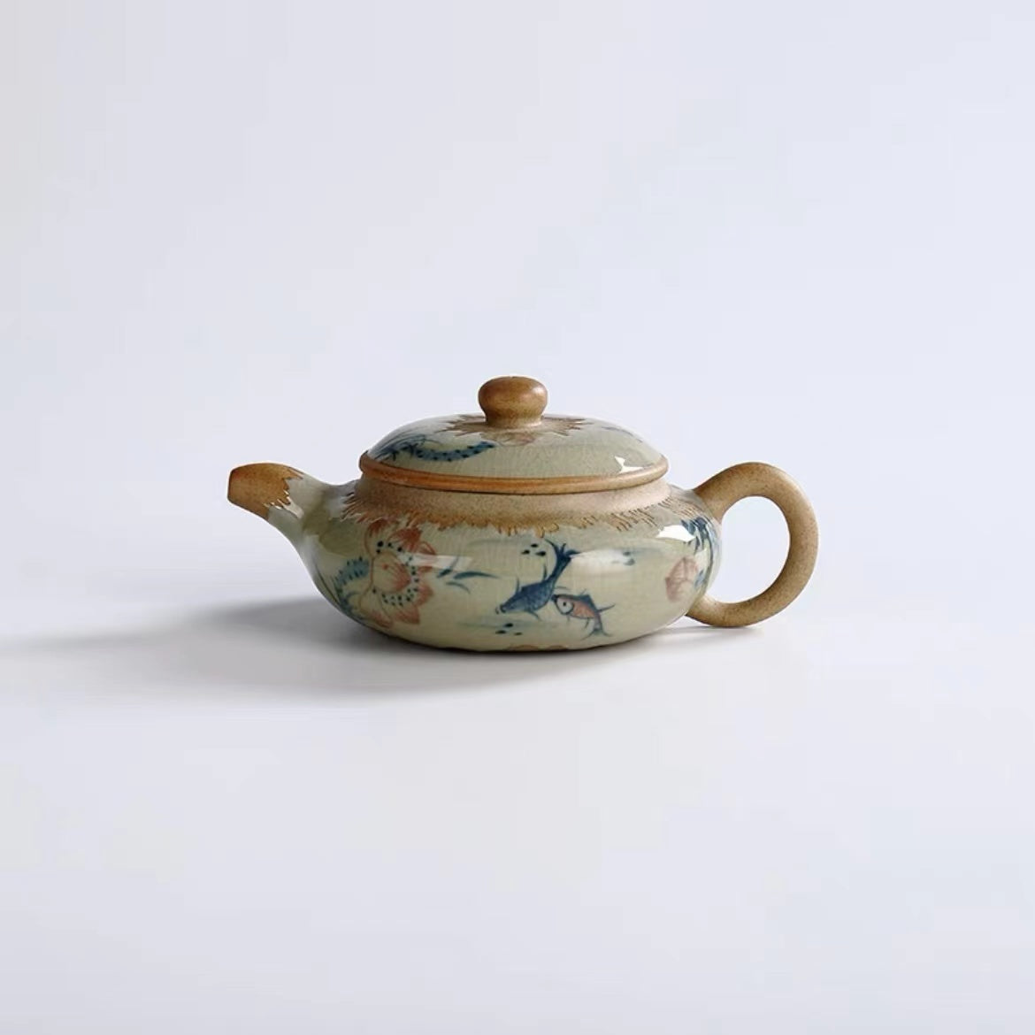 Master Wu hand-painted flat pot Kung Fu teapot-IM295