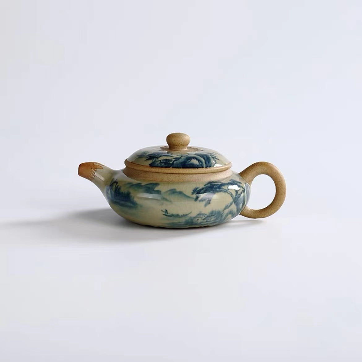 Master Wu hand-painted flat pot Kung Fu teapot-IM295