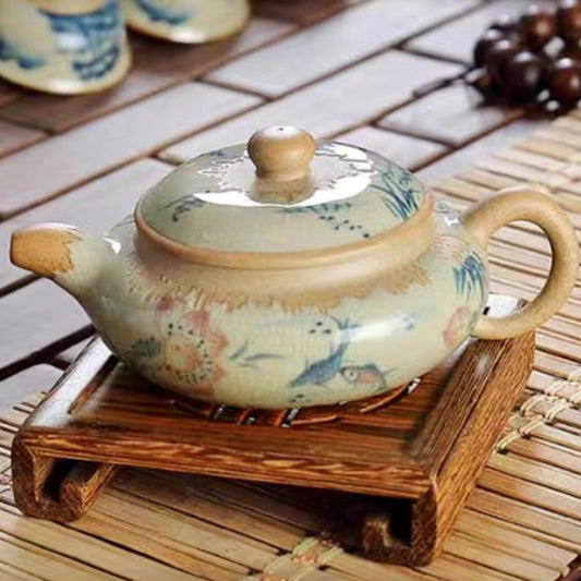 Master Wu hand-painted flat pot Kung Fu teapot-IM295