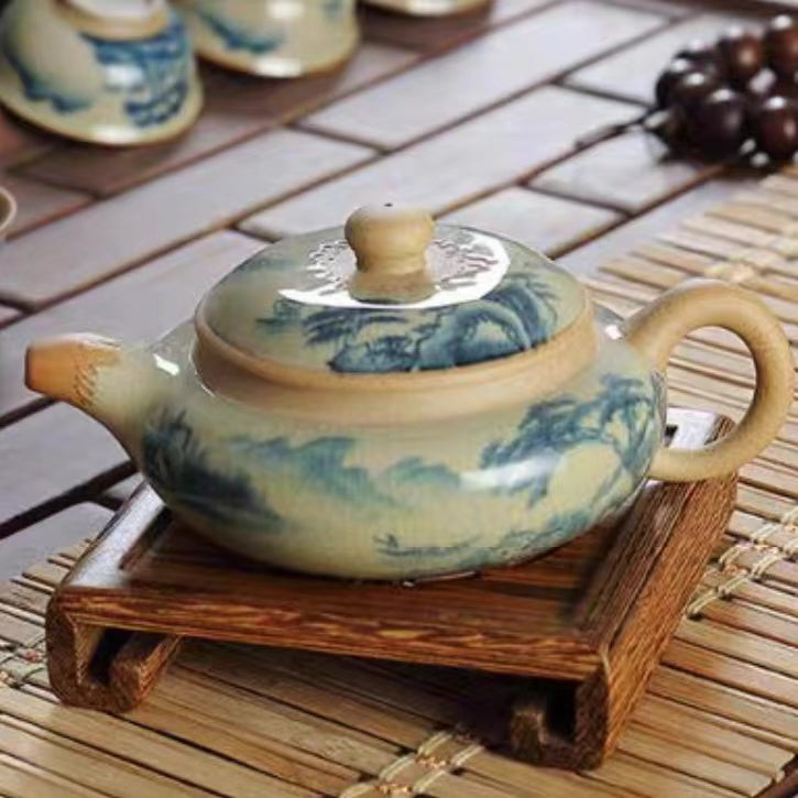 Master Wu hand-painted flat pot Kung Fu teapot-IM295