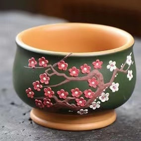 Flower and Bird Purely handmade clay sculpture purple sand Teacup-IM302-11