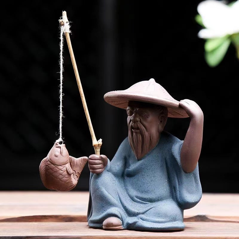 Zisha Jiang Tai Gong Fishing Tea Pet figure ceramic ornament-IM305