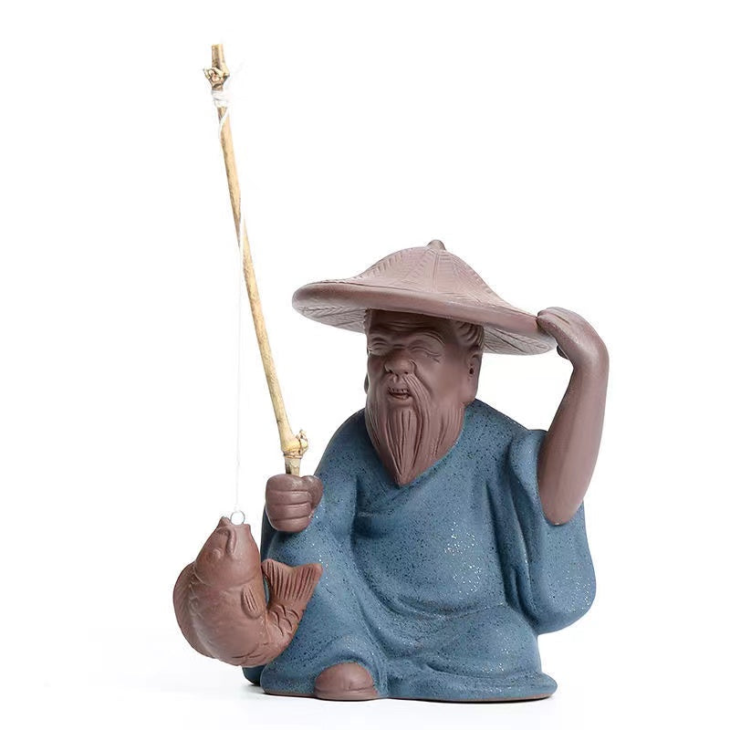 Zisha Jiang Tai Gong Fishing Tea Pet figure ceramic ornament-IM305