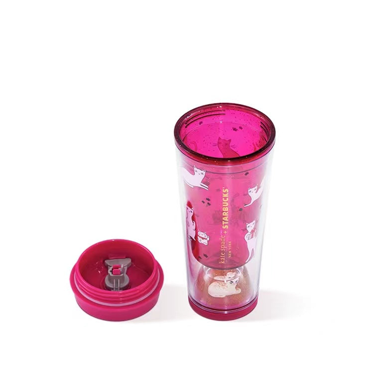 STARBUCKS ➕kate spade NEW YORK cat style plastic trailing cup 355ml