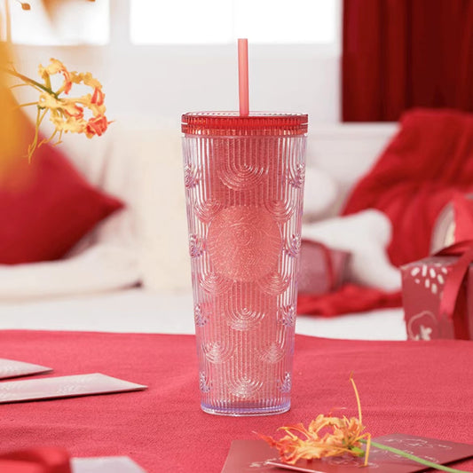 STARBUCKS -Plastic sippy Cup with Red gradient 710ml