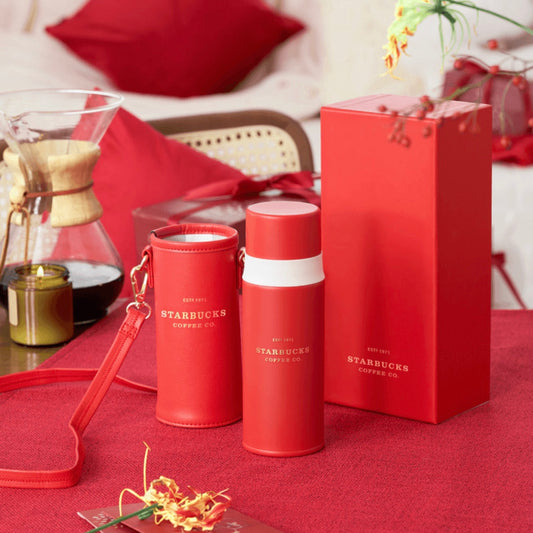 Starbucks -Lucky red Stainless Steel Thermos Cup gift box set 370ml