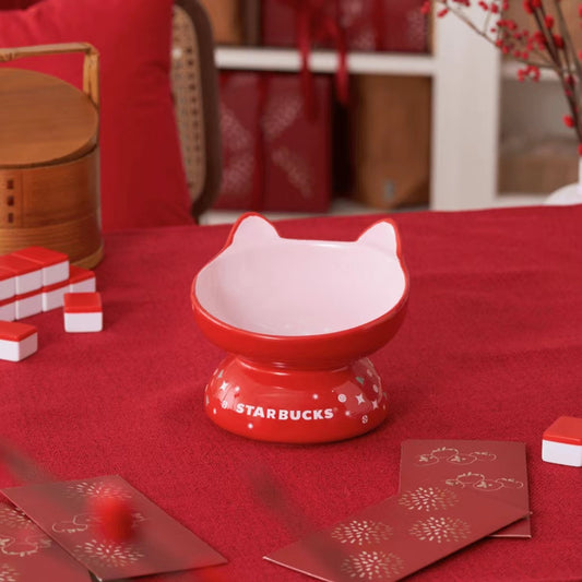 Starbucks -Red cat ear ceramic pet Bowl 330ml