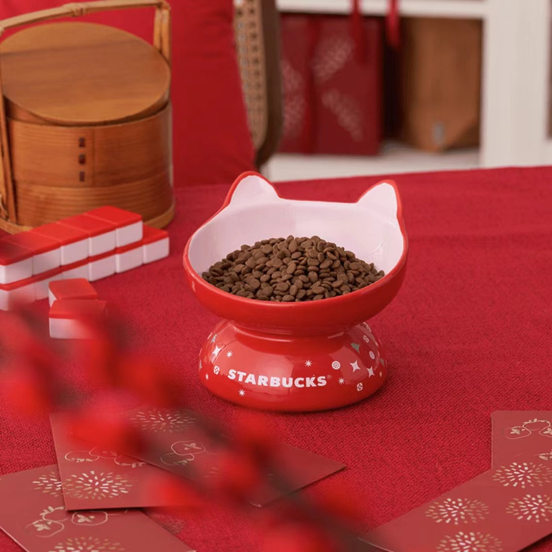 Starbucks -Red cat ear ceramic pet Bowl 330ml